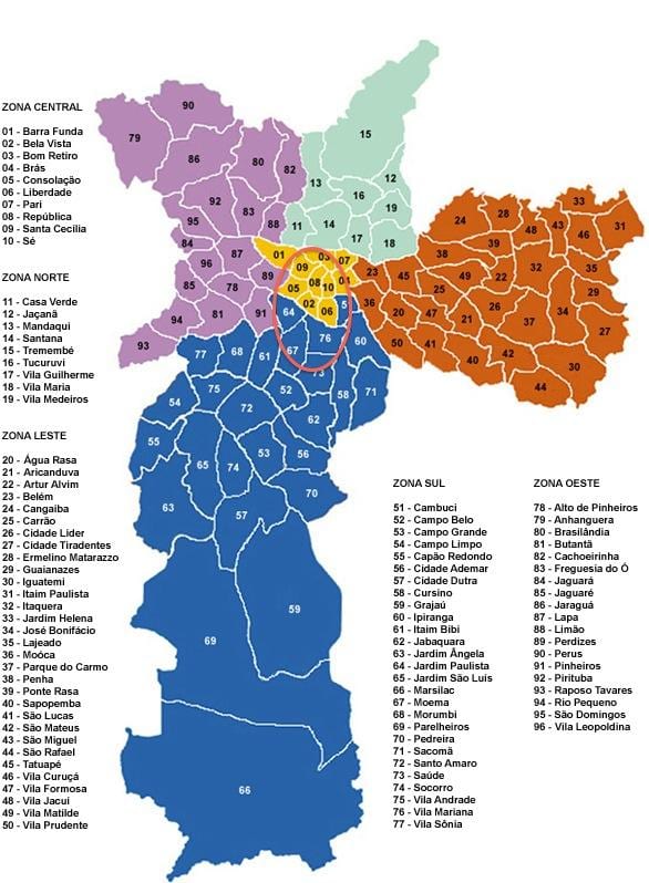 Sao Paulo mappa quartieri